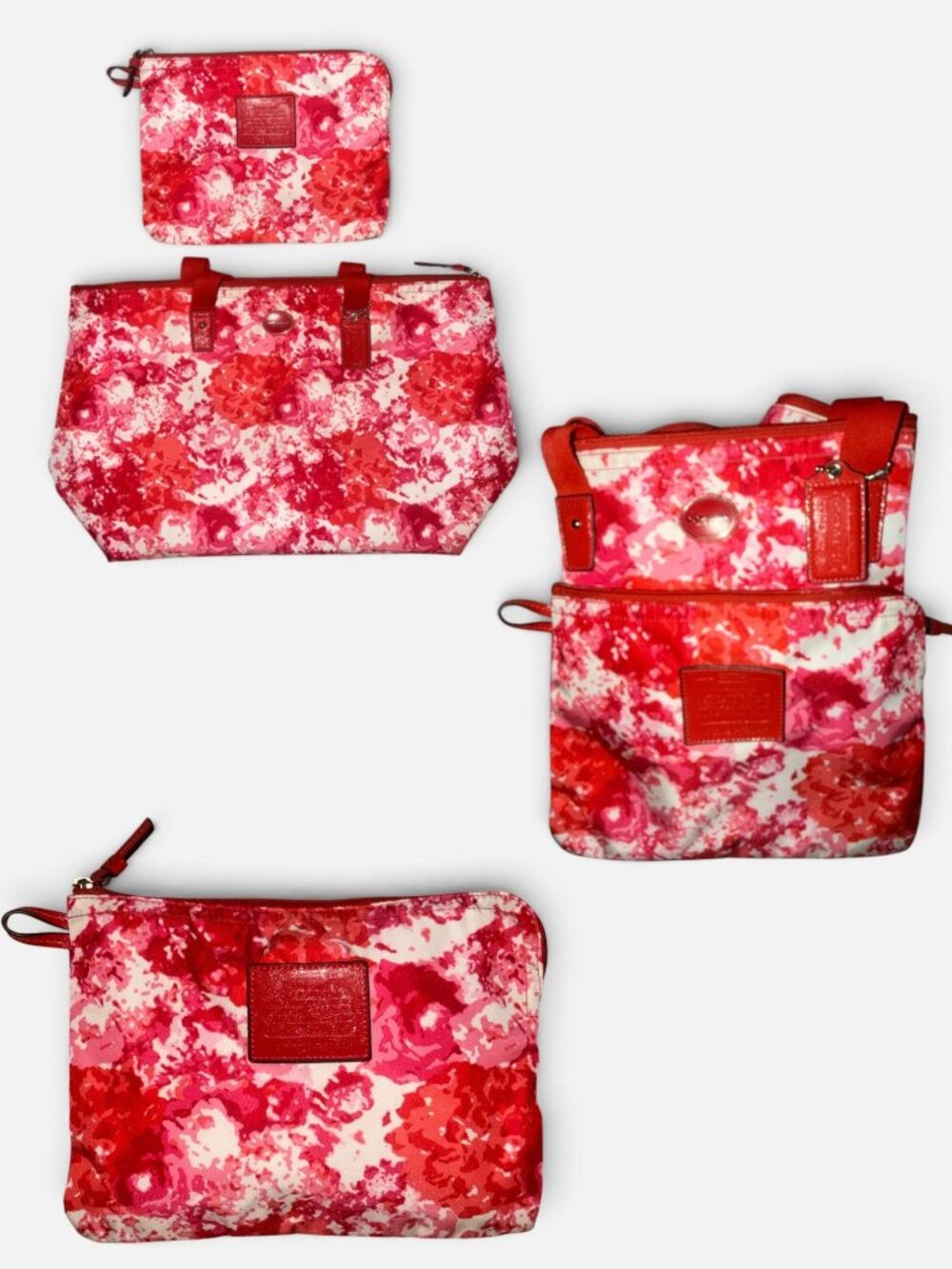 Coach Getaway Packable Weekender Tote F31441 Red Pink Floral Nylon Bag + Pouch - Picture 11 of 11